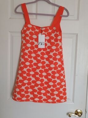 NWT Zara Orange Floral Shift Mini Dress Size M